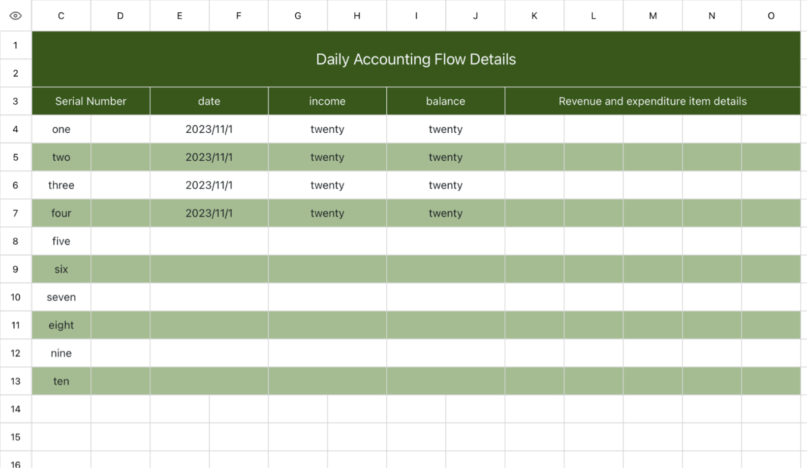 Daily accounting flow statement